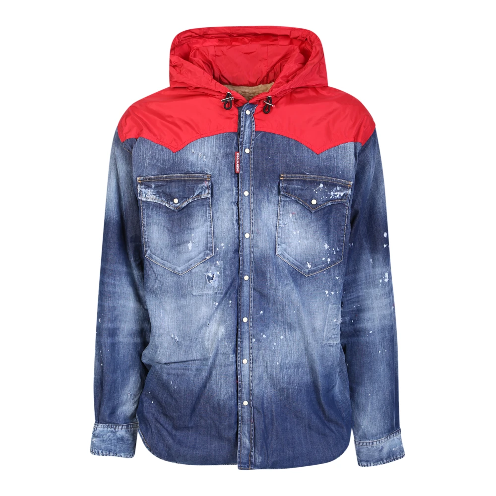 Dsquared2 Men's Blue Denim Jackets, M, Hooded Hybrid Denim Jacket