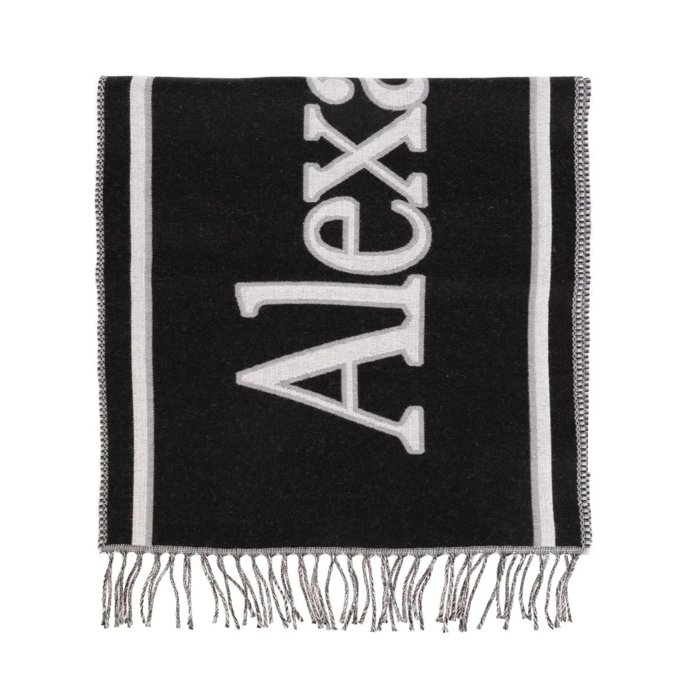 Alexander mcqueen Fringe Logo Print Wraparound Sjaal Black Heren