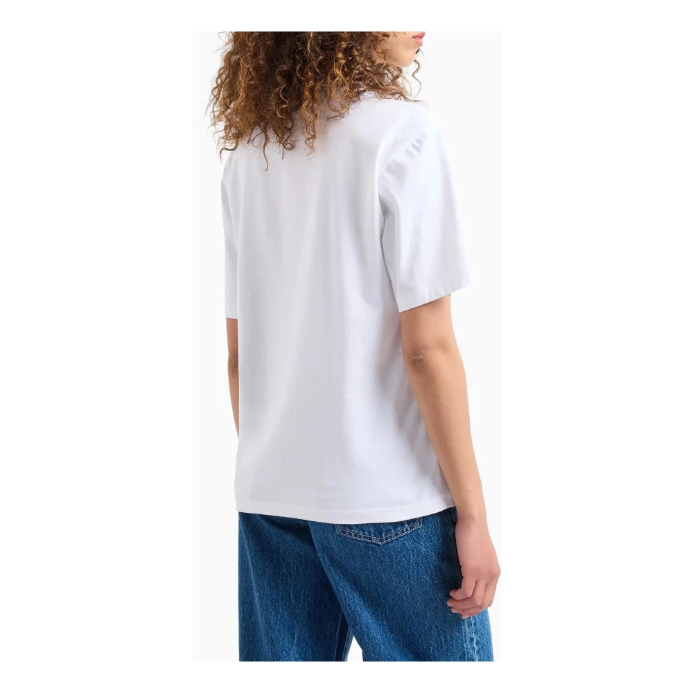 Emporio Armani Logo Print Sequin Embroidered T-shirt White Dames