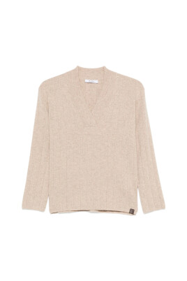 pull-beige-col-en-v-texture-cotelee