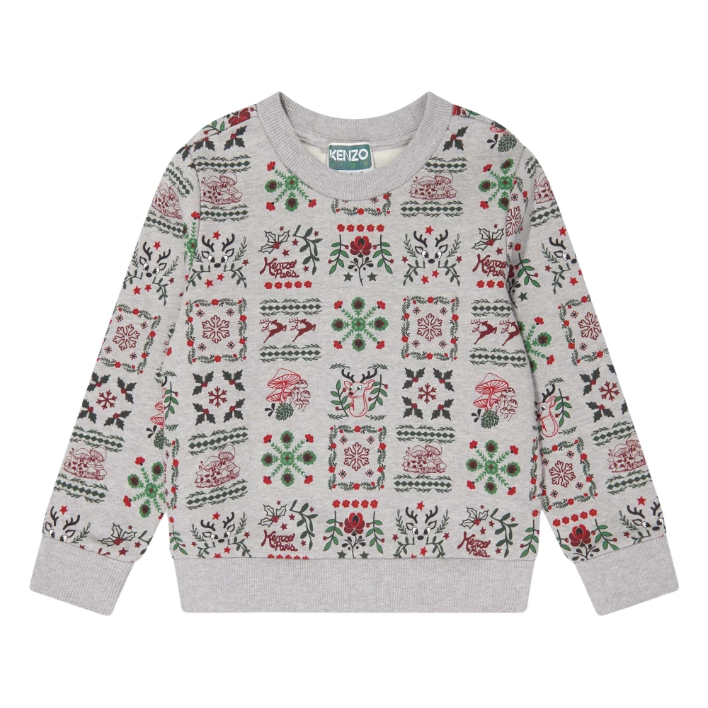 Kenzo Boys Gray Kids Sweatshirts, 12 Y, Festive Winter Print Sweatshirt