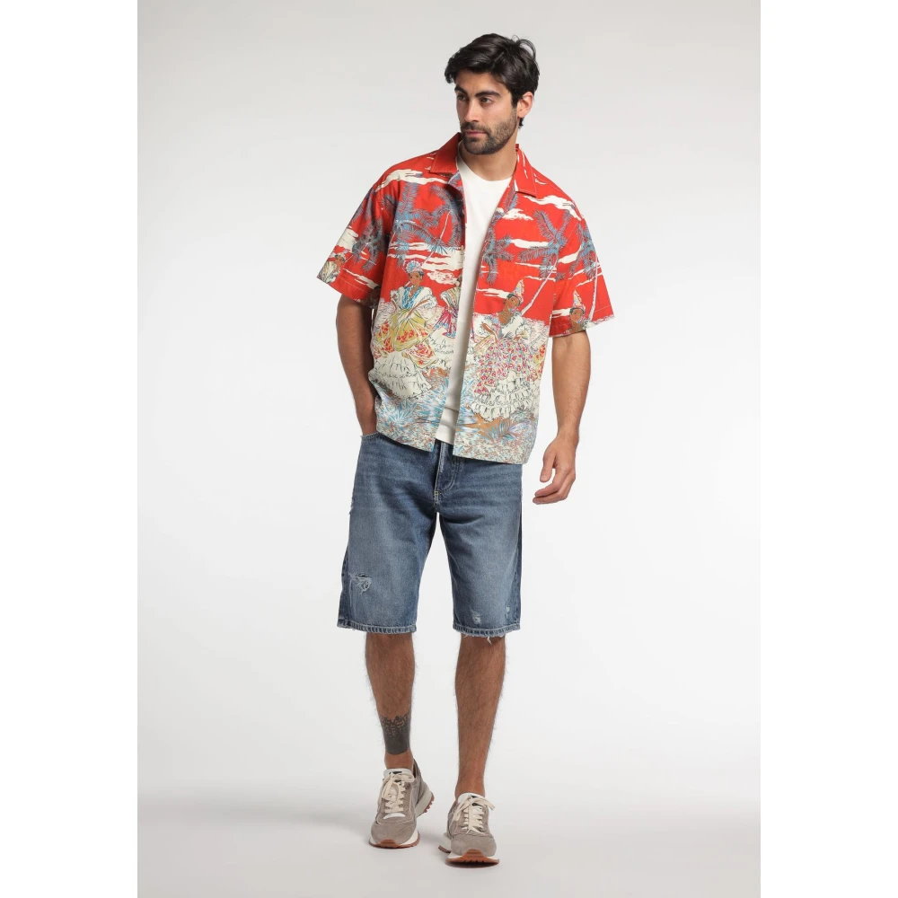 Icon Denim Bermuda Shorts met Medium Wassing en Gescheurde Details Blue Heren