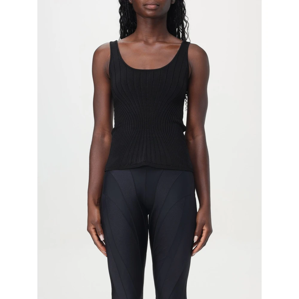 Mugler Zwarte Gebreide Tanktop met Sculptuureffect Black Dames