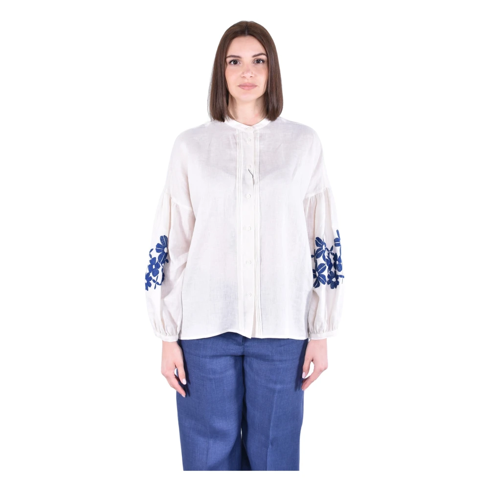 Weekend Max Mara Kvinno Vit Blusar & Skjortor Dam, Xs, Polyester, Camicia Alla Coreana