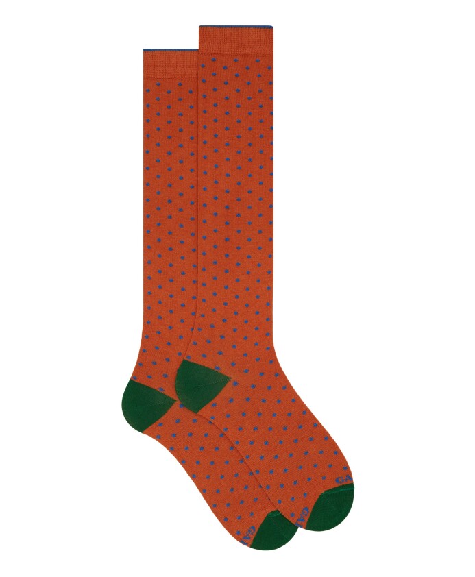 chaussettes-longues-en-coton-orange-a-pois-pour-hommes