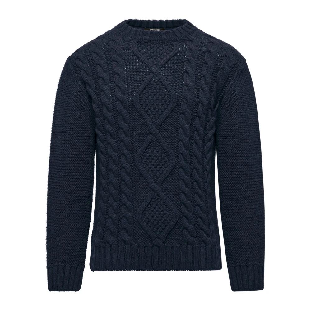 BomBoogie Kabelgebreide Crew-Neck Wollen Trui Blue Heren