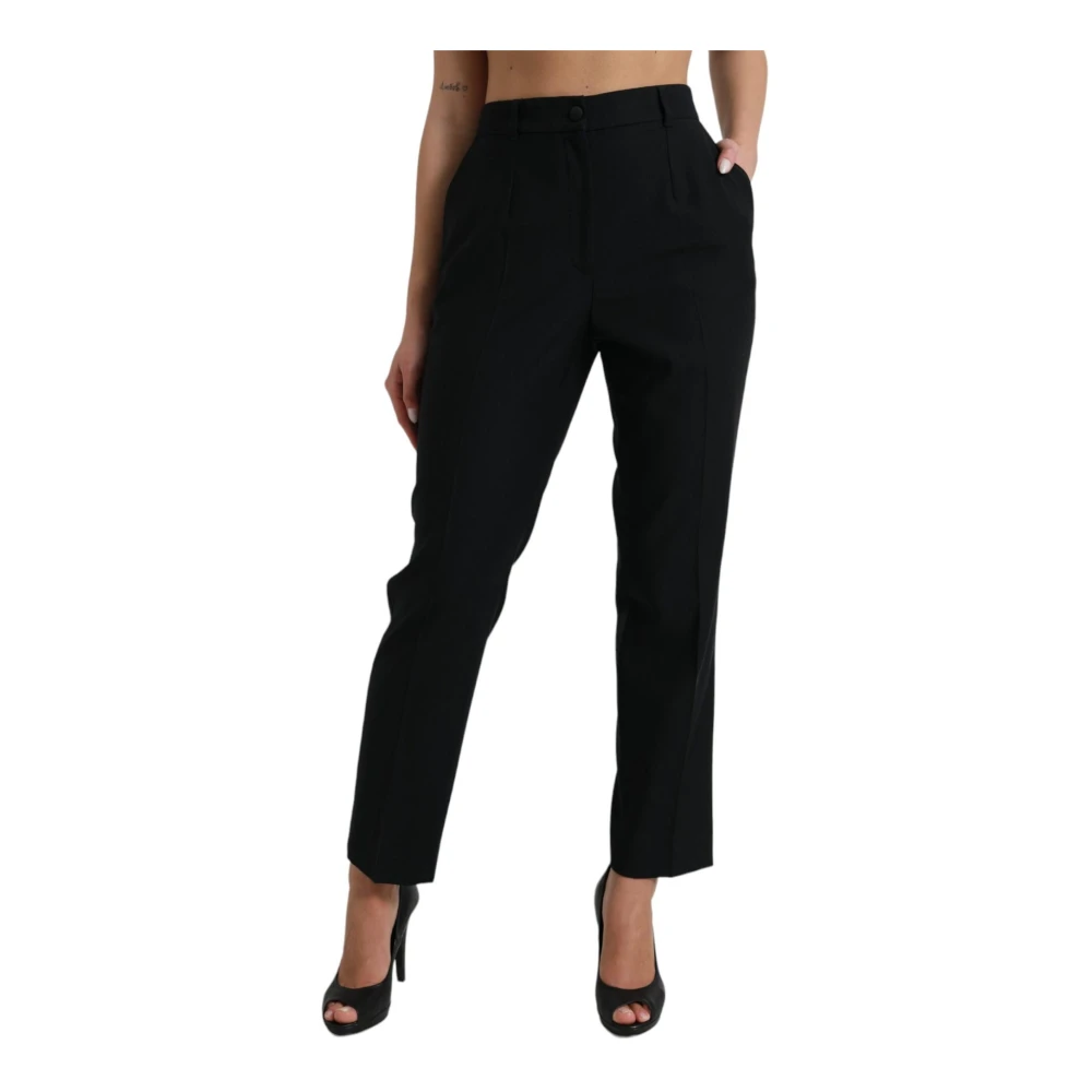 Dolce & Gabbana Zwarte Hoge Taille Wollen Broek Black Dames