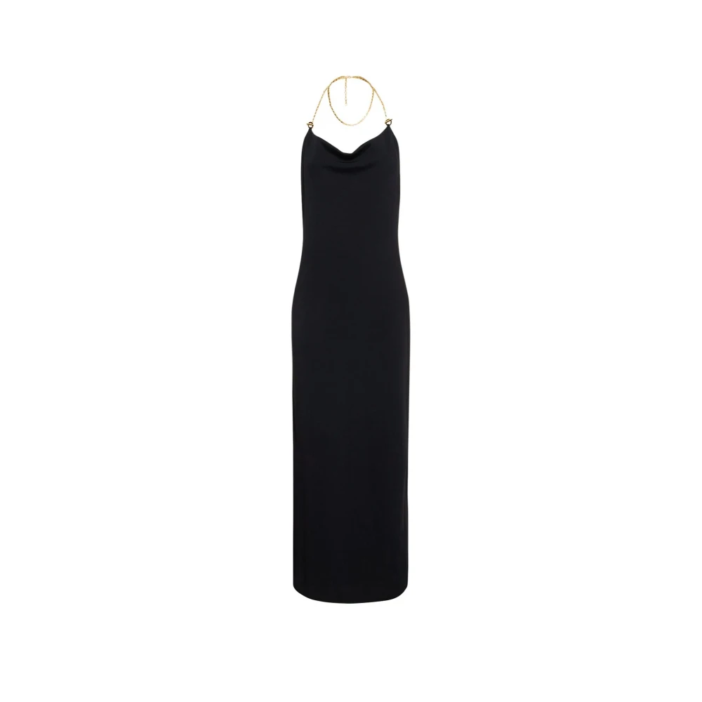 Bottega Veneta Zwarte Jurk met Metalen Ketting Black Dames