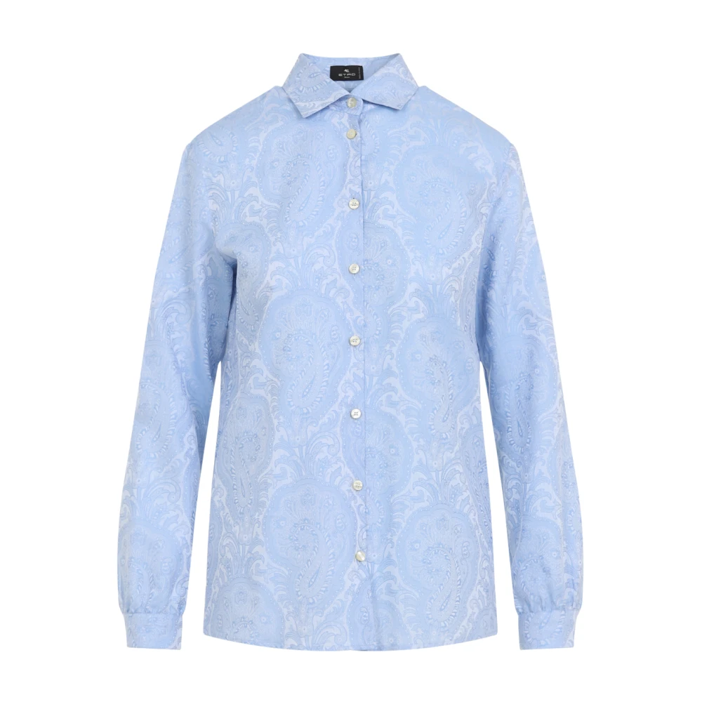 ETRO Lichtblauwe Jacquard Overhemd Blue Dames