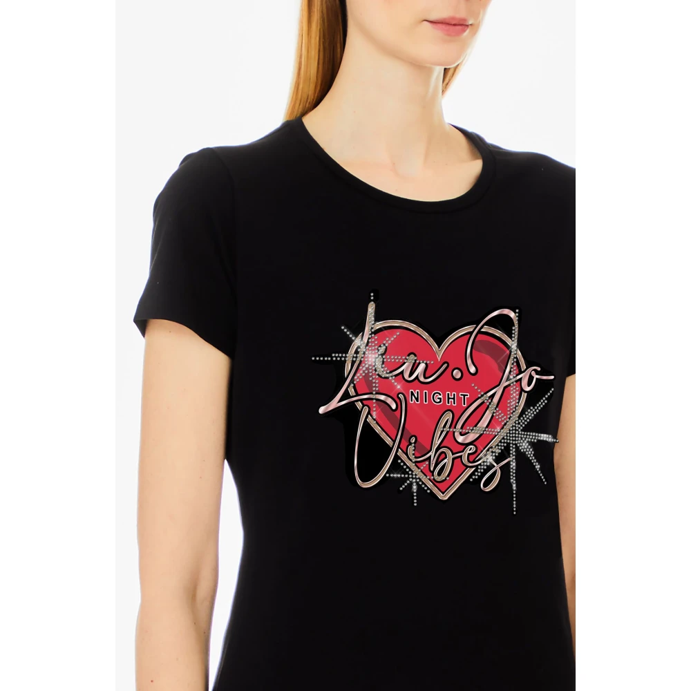 Liu Jo Hartprint Half Mouw Ronde Hals T-shirt Black Dames