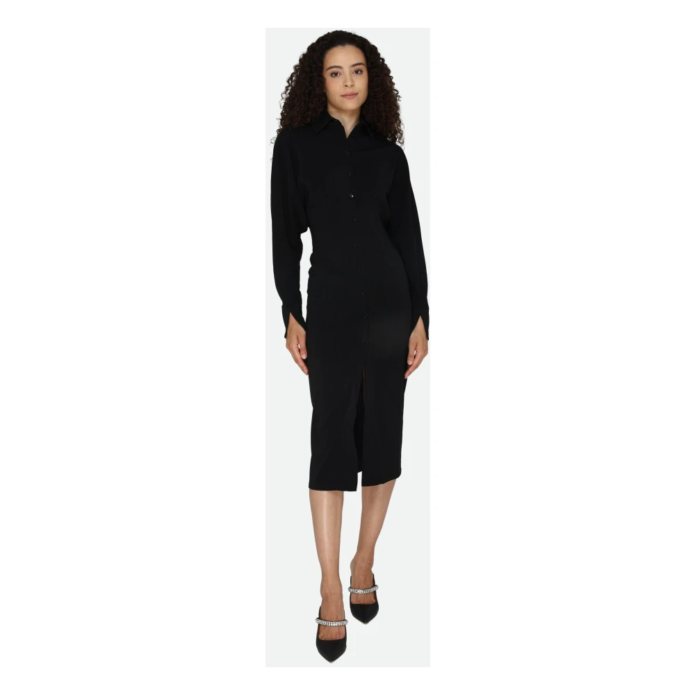 PATRIZIA PEPE Zwarte Chemisier Midi Jurk Black Dames