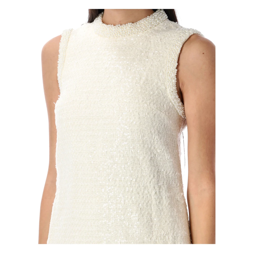 Self Portrait Crème Bouclé Parel Trim Mini Jurk Beige Dames