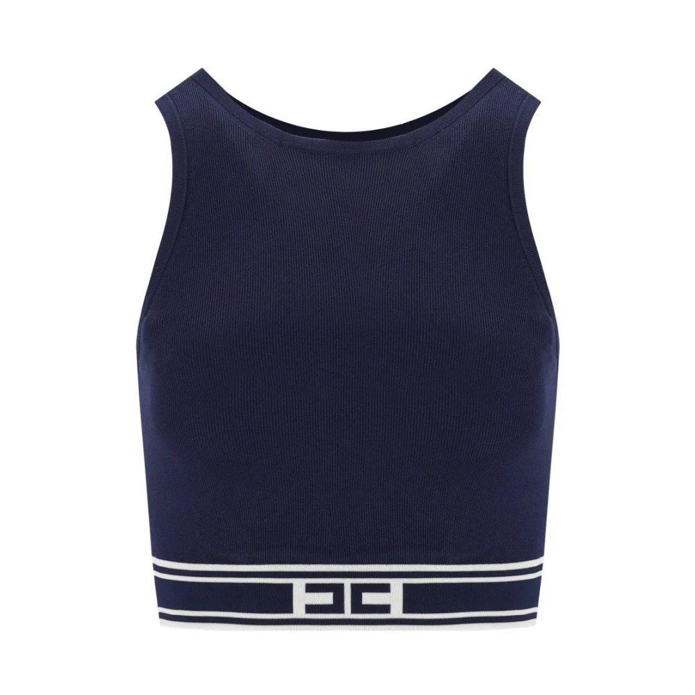 Elisabetta Franchi Gestreepte Racerback Cropped Top Blauw Ivoor Blue Dames