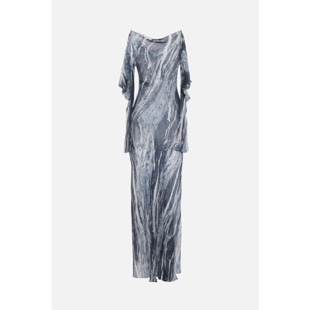 Roberto Cavalli Jurk van lange zijde met marmerprint Blue Dames