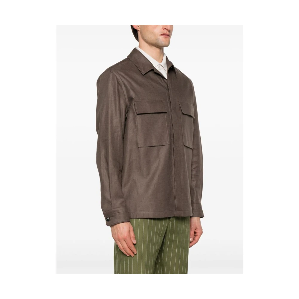 Ermenegildo Zegna Bruine Foliage Overhemd met Knoopsluiting Brown Heren