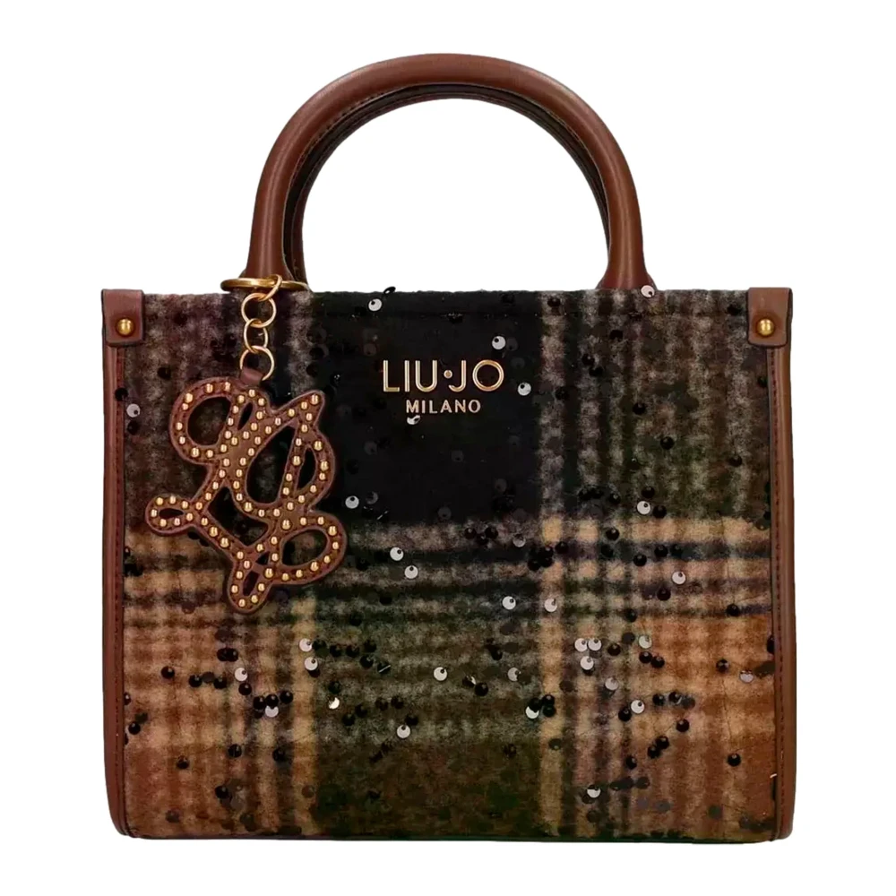 Liu Jo Donna Borsa A Mano Tote In Tweed Tartan Con Paillettes E Charm Logo Testa Di Moro - Immagine 5