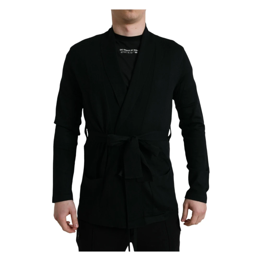 Dolce & Gabbana Luxe Zwarte Kasjmier Badjas met Tailleband Black Heren