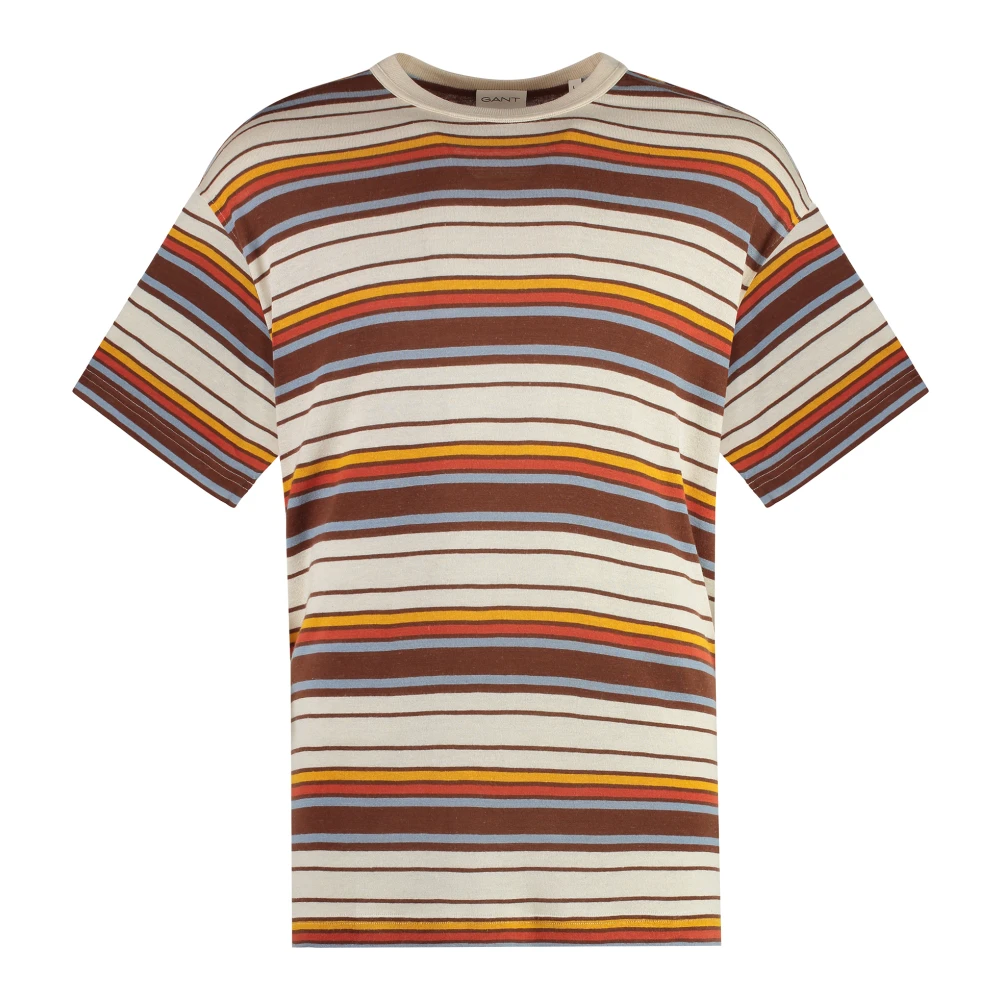 Gant Geribbelde Kraag Linnen-Viscose Blend T-Shirt Multicolor Heren