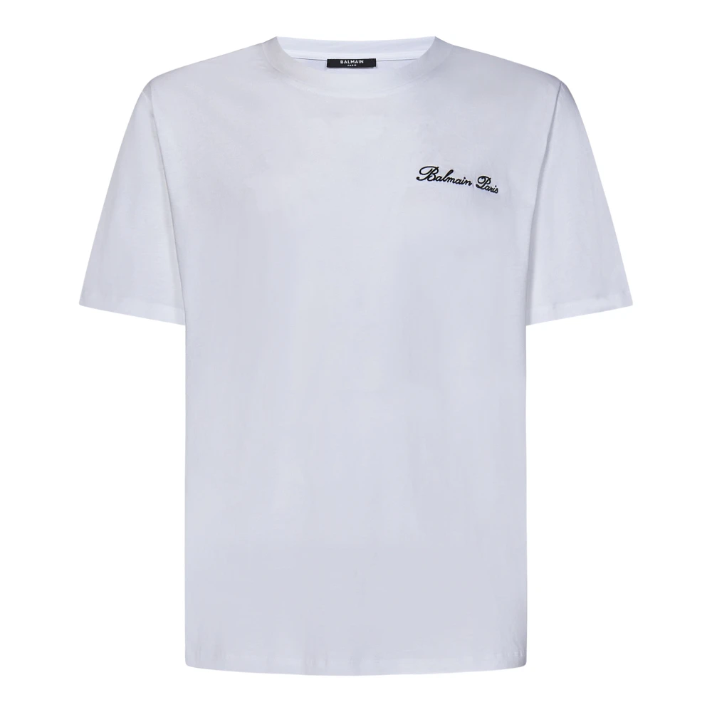 Balmain White Loose T-Shirt With Signature Embroidery - Male - T-Shirts - L - Tops