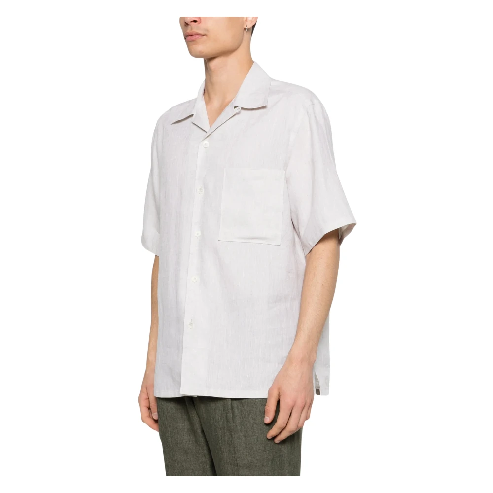 Zegna Men's Beige Short Sleeve Shirts, Xl, Linen Short Sleeve Shirt