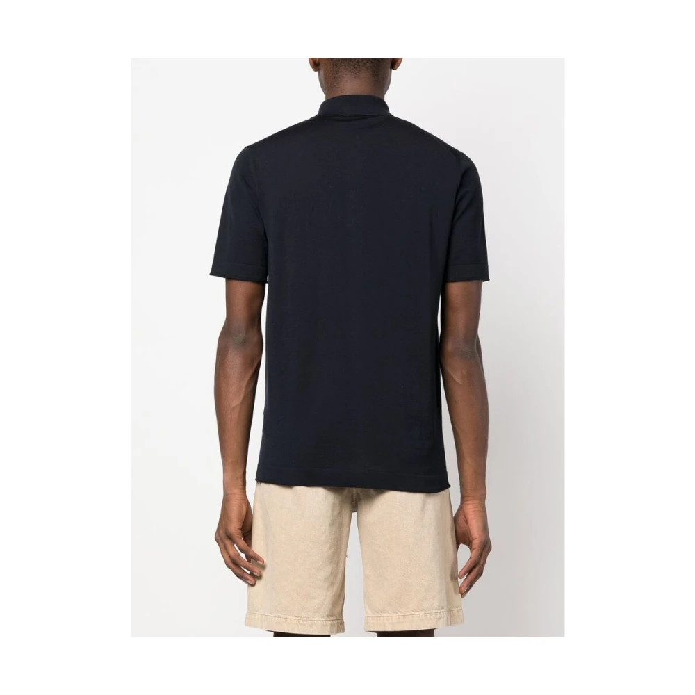 Goes Botanical Midnight Blue Merino Wol Polo Shirt Blue Heren