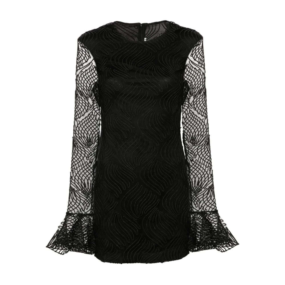 Rotate Birger Christensen Zwarte gerecyclede polyester jurk met 3D-details Black Dames