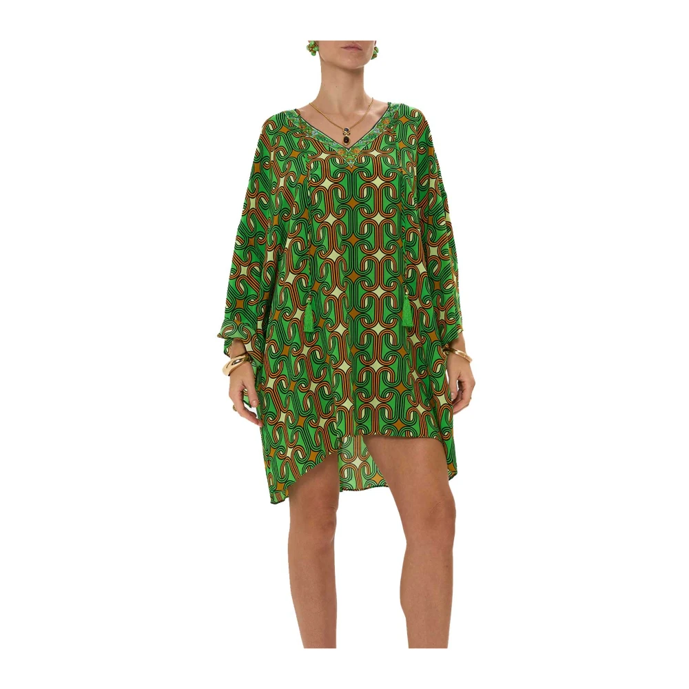 Camilla Geometrische V-hals Kaftan Goede vibes Green Dames