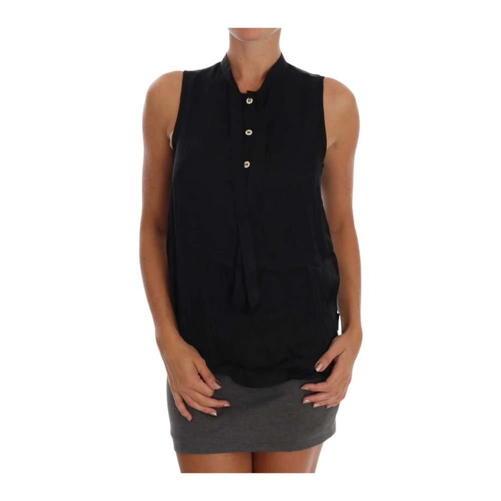 Versace Jeans Couture Women's Black Sleeveless Mandarin Collar Blouse
