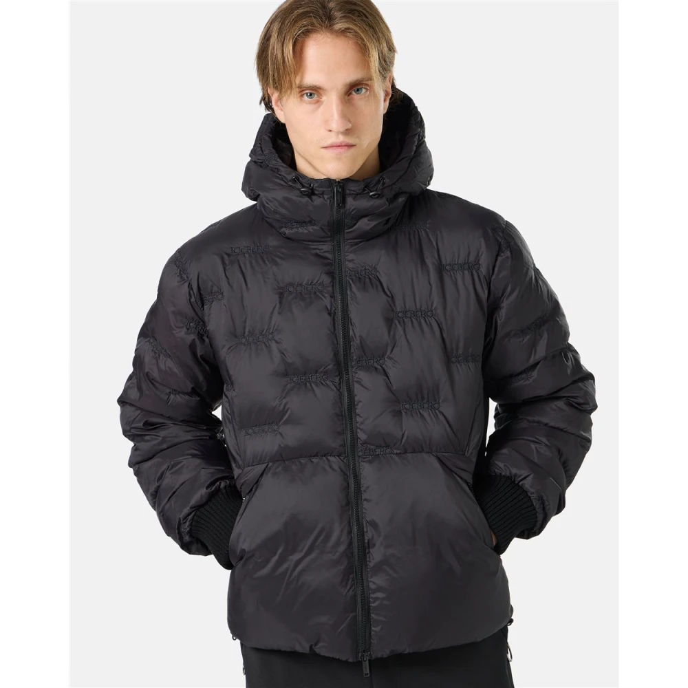 Iceberg Imitatie donsjack van nylon met allover borduursel en centrale rits Black Heren