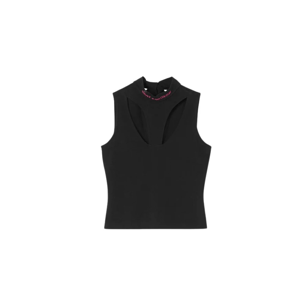 Versace Jeans Couture Women's Black Sleeveless Tops, S, Logo Top With Openings