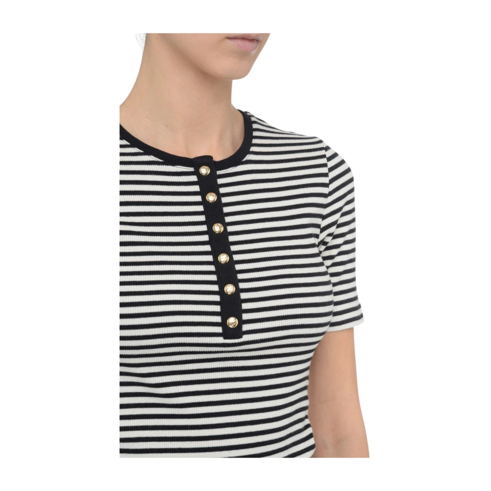 Anine Bing Gestreept katoenen T-shirt met hoge hals Black Dames