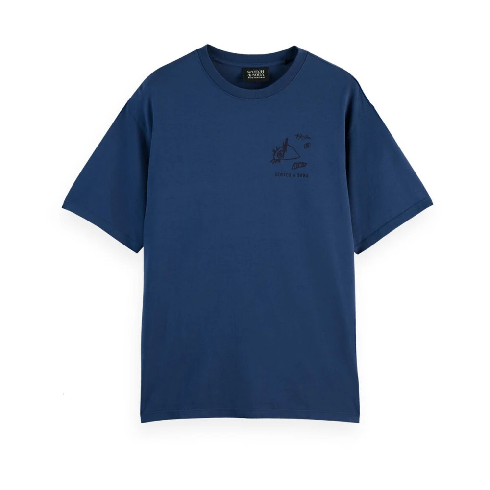 Scotch & Soda T-shirt met Artwork en Korte Mouw Blue Heren