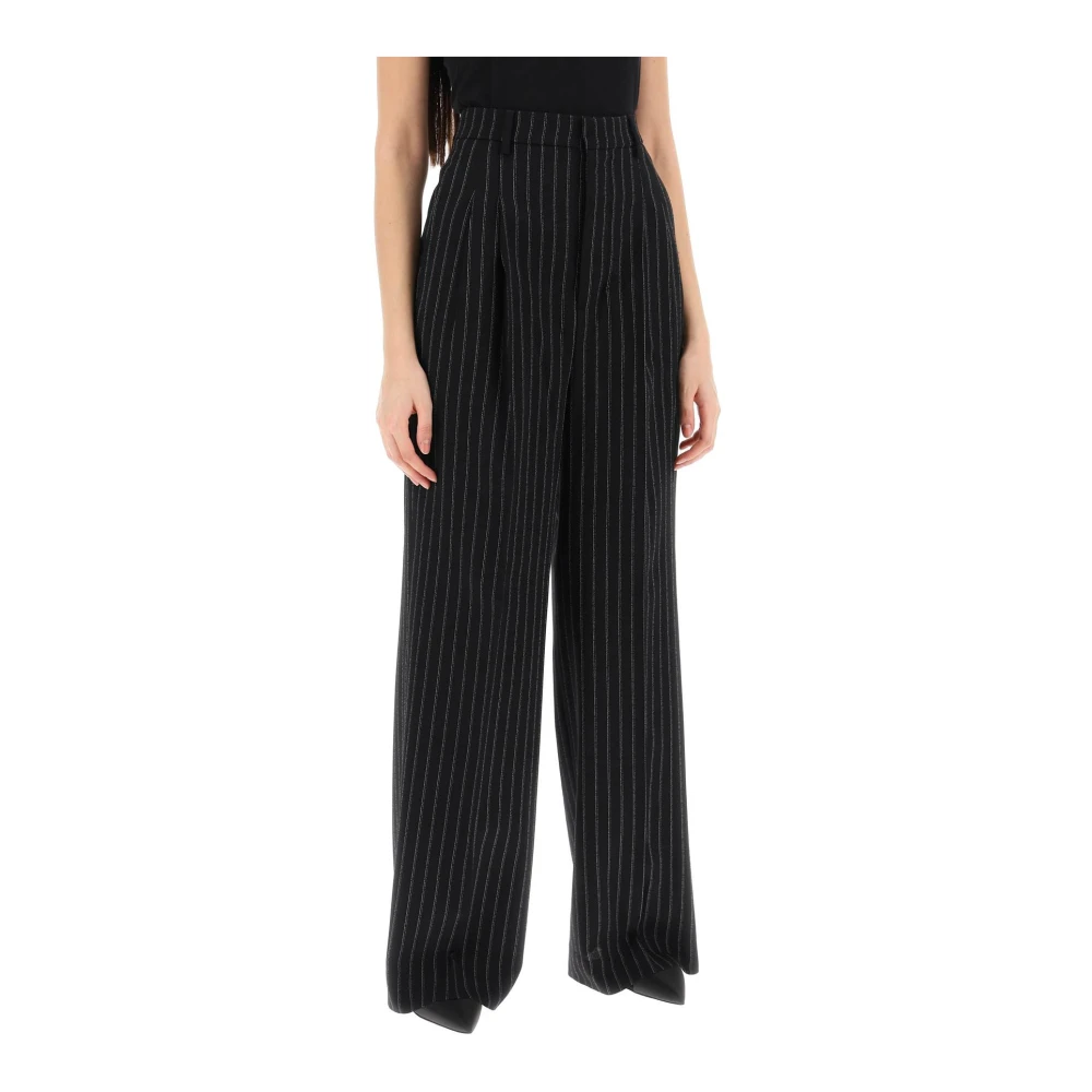 Ami Paris Wijde Pinstripe Broek Black Dames