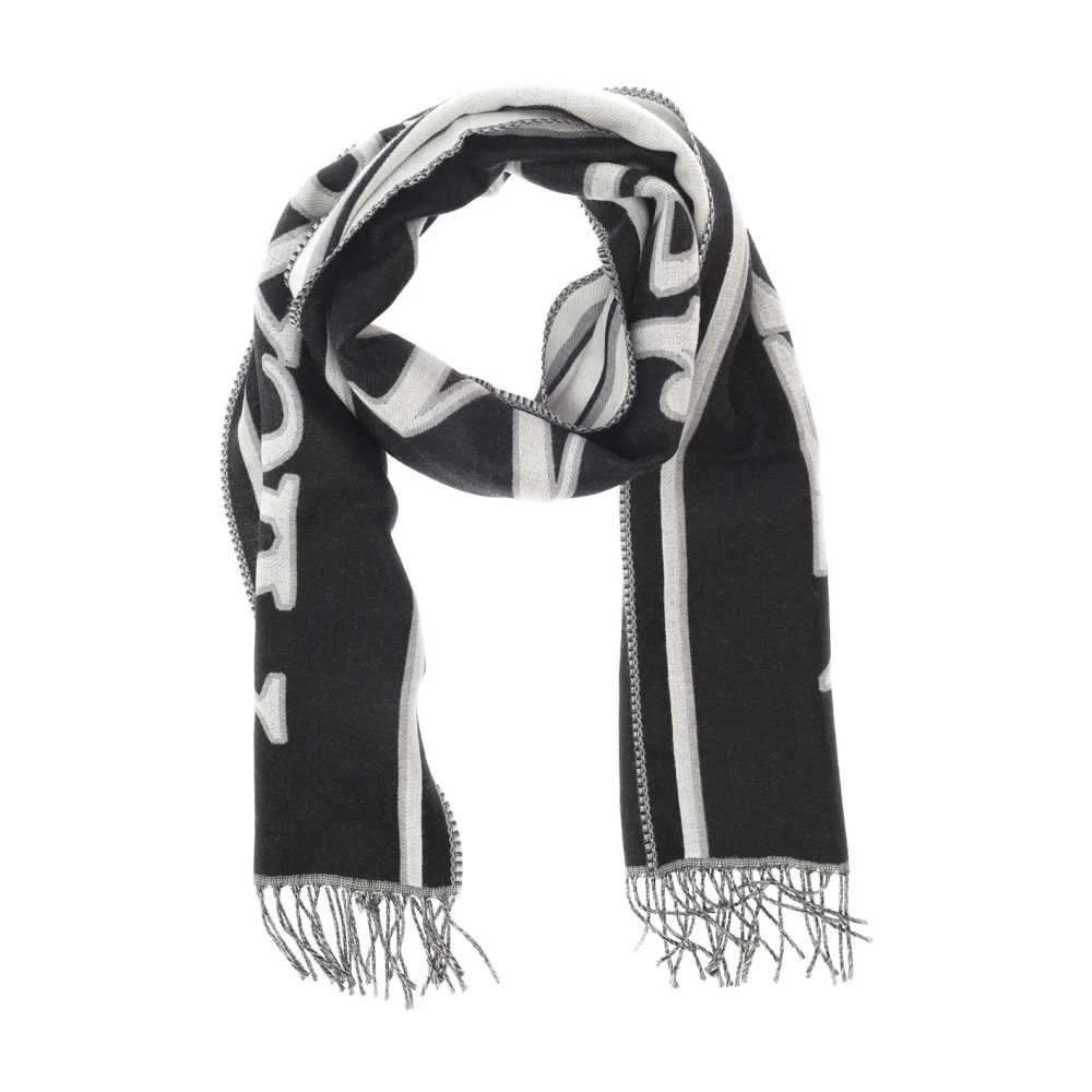 alexander mcqueen Fringed Varsity Logo Sjaal Zwart Wit Black Heren