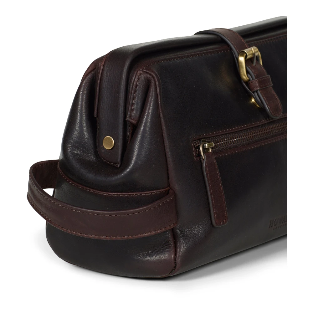 Howard London Donkerbruine Leren Toilettas Brown Heren
