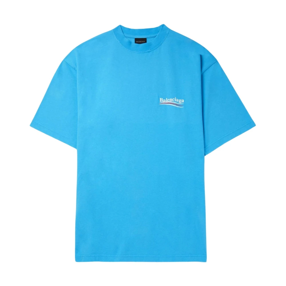 Balenciaga Devoré Logo Print T-Shirt Blue Heren