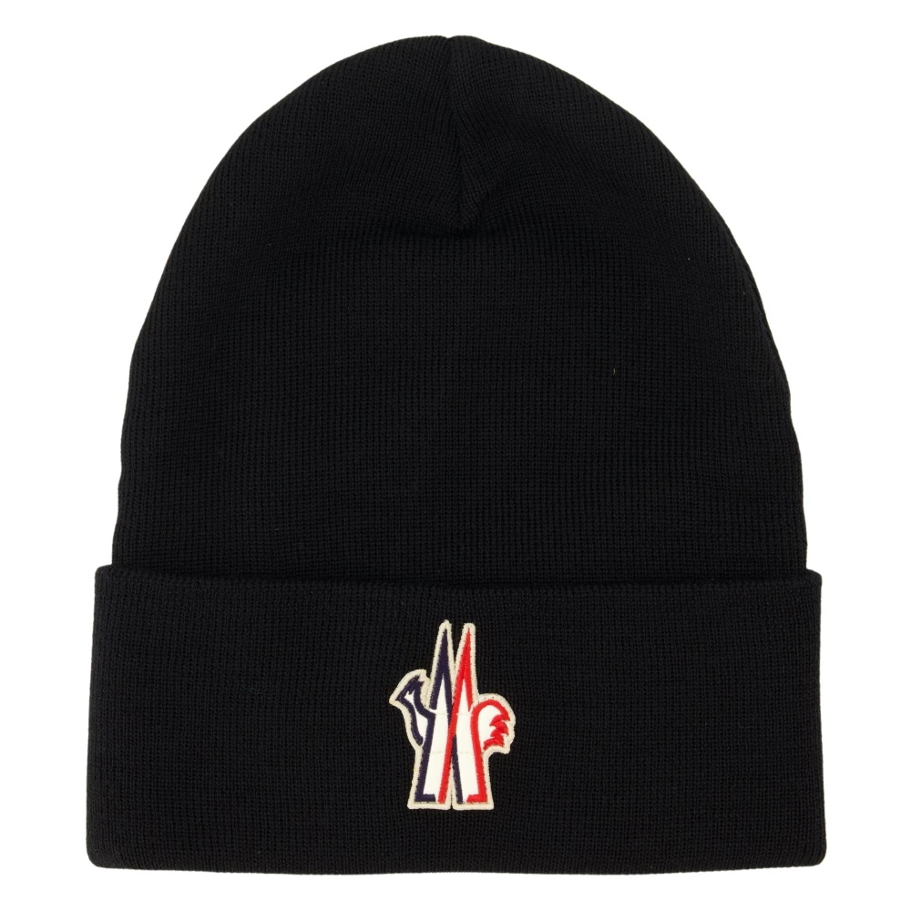 Moncler Zuivere wol Ribgebreide muts Black Heren