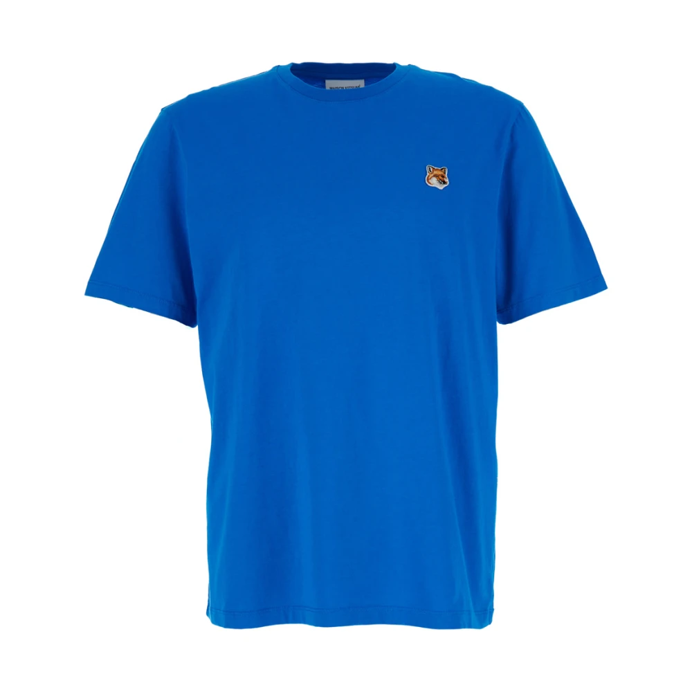 Maison Kitsuné Blauwe Fox Head Patch T-shirt Blue Heren
