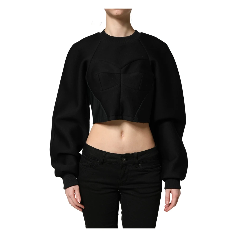 Philosophy Di Lorenzo Serafini Women's Black Sweatshirts, 3XS, Cropped Zipperback Sweatshirt Jumper