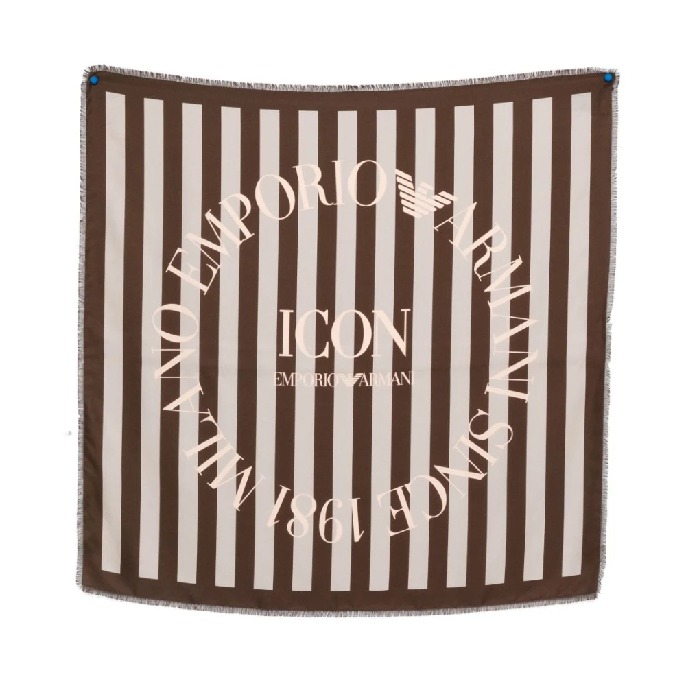 Emporio Armani Women's Brown Silk Scarves, One Size, Striped Silk Foulard
