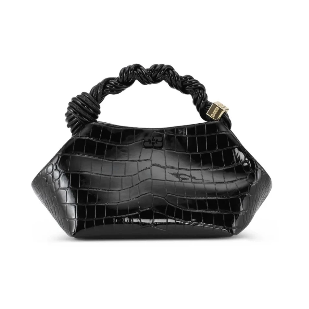 Ganni Kleine Patent Croco Schoudertas Black Dames