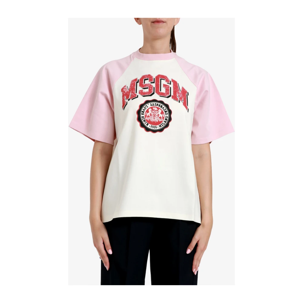 Msgm College Style Katoenen Jersey Ronde Hals Pink Dames