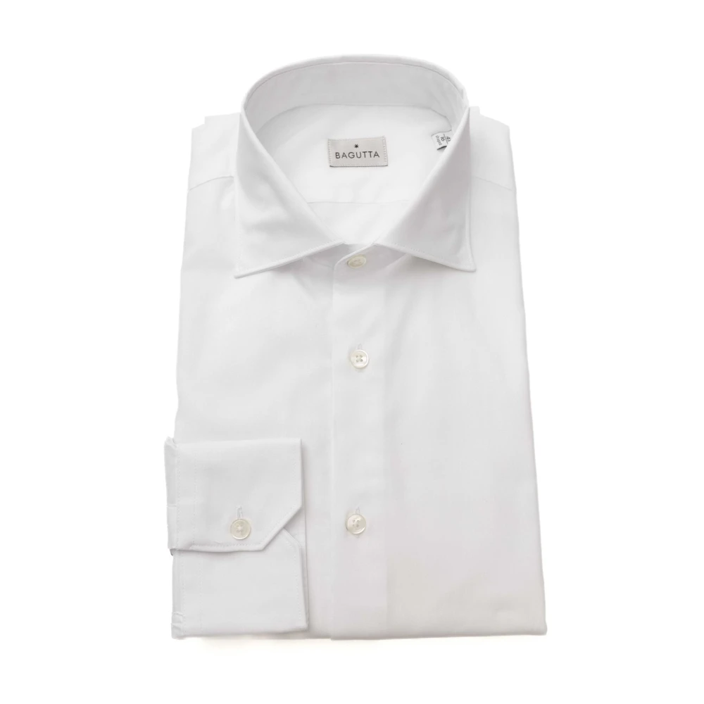 Bagutta Heren Katoenen Overhemd Effen Kleur White Heren