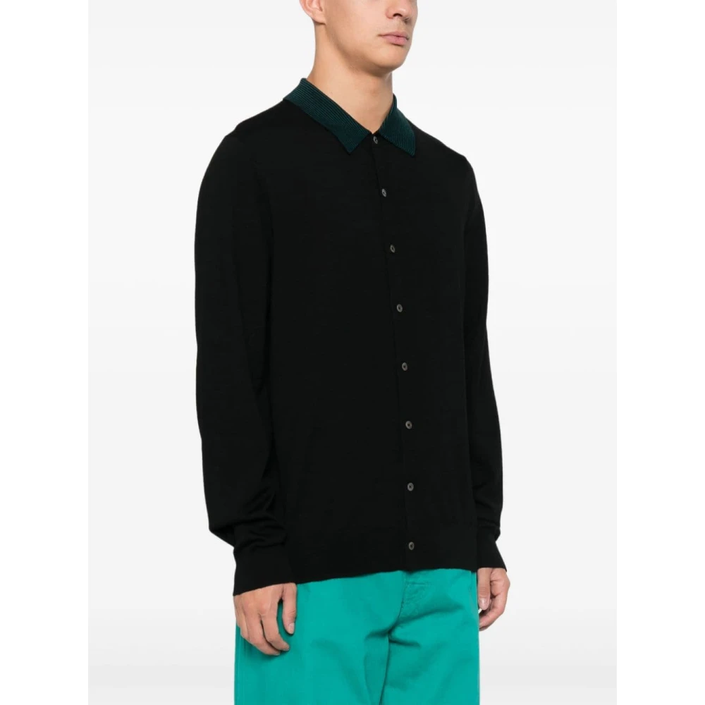 PS By Paul Smith Gestreepte Kraag Zwarte Wollen Vest Black Heren