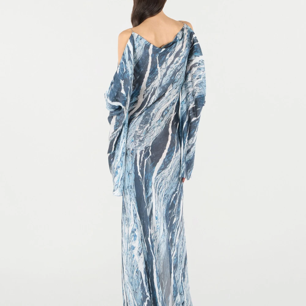 Roberto Cavalli Marmer Print Zijden Flowing Jurk Blue Dames
