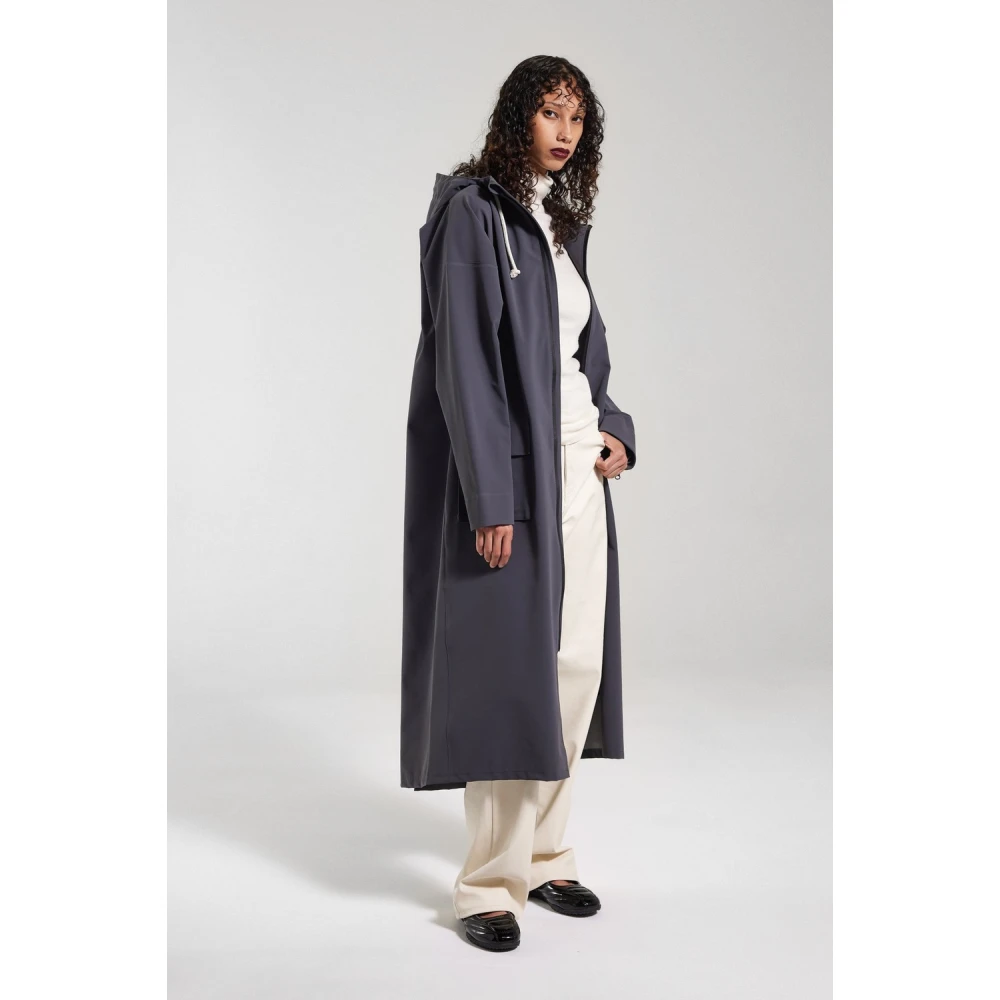 Stutterheim Mat Lang Regenjas met Aqua Guard Rits Blue Dames