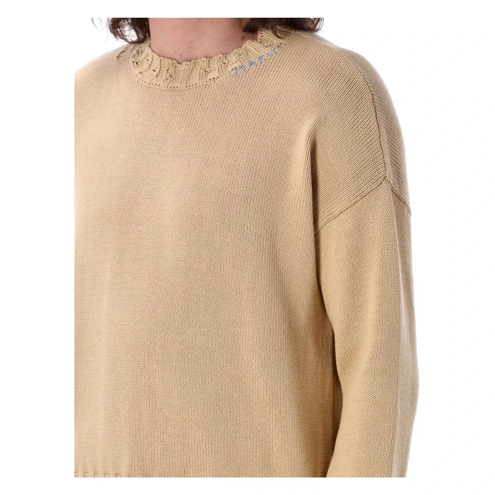 Marni Gedistresseerde Crewneck Gebreide Kleding Sand Beige Heren