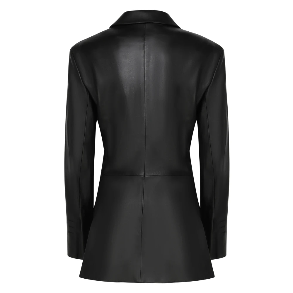 Jacquemus Zwarte Leren Asymmetrische Sluiting Jas Black Dames