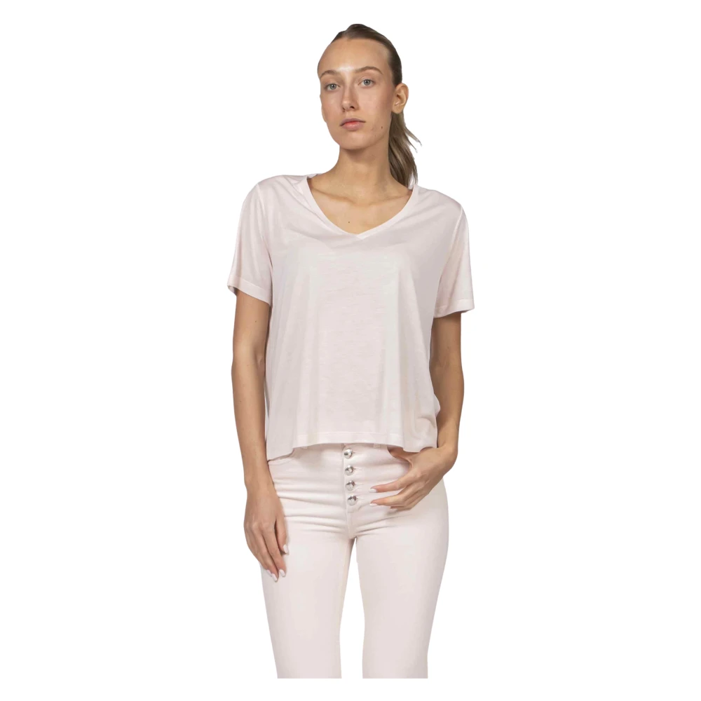 Dondup Women's Pink T-Shirts, Xs, Regular-Fit V-Neck T-Shirt