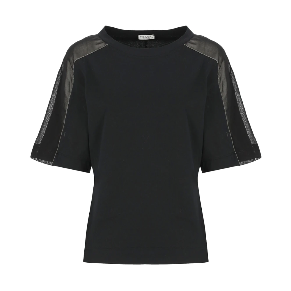 BRUNELLO CUCINELLI Zwarte katoenen T-shirt met messing details Black Dames